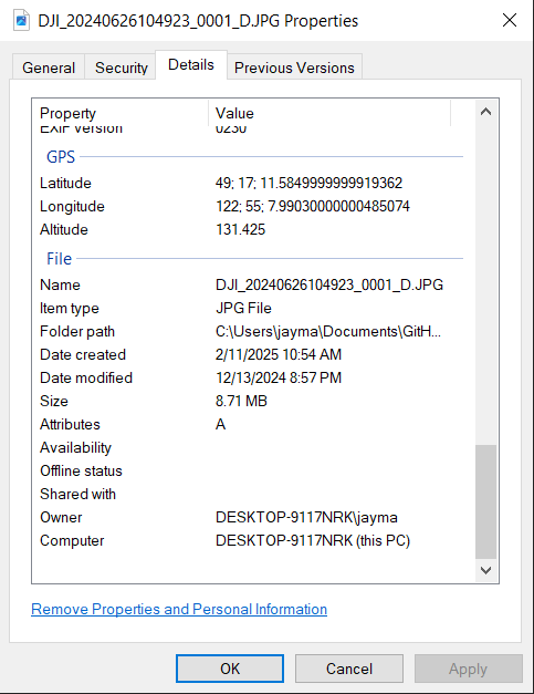 GPS metadata view